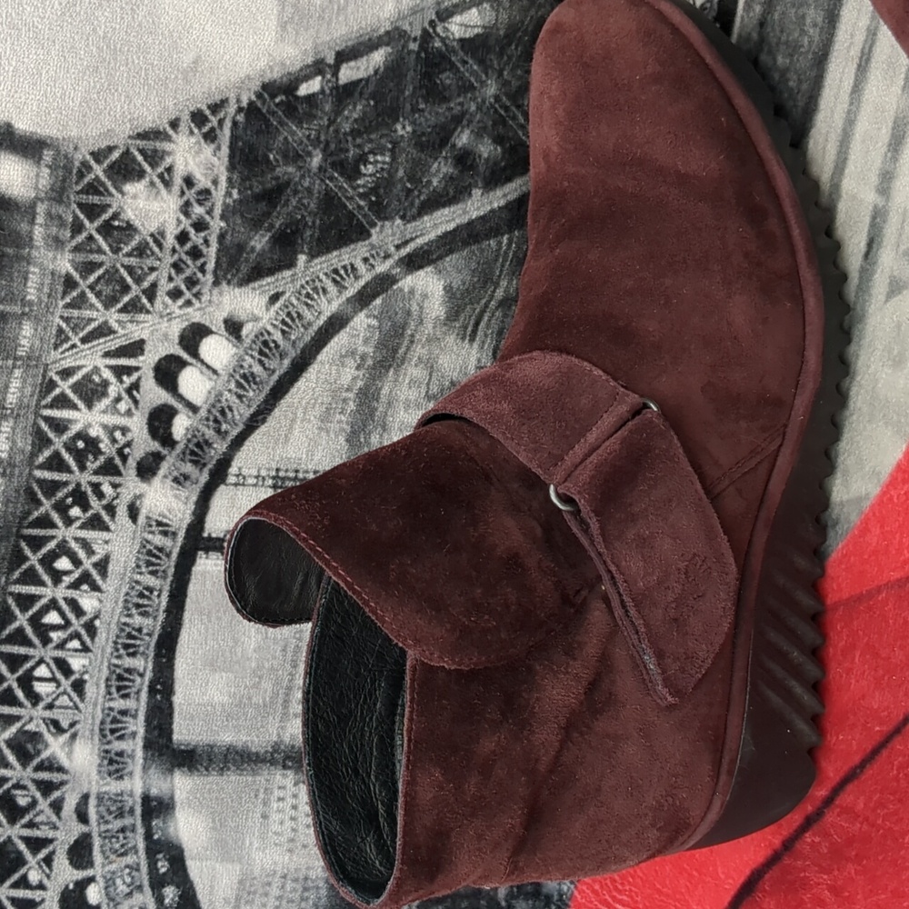 Fly London Lobe Hook Loop Burgundy Leather Wedge  Boots 9-9.5 - Picture 3 of 10